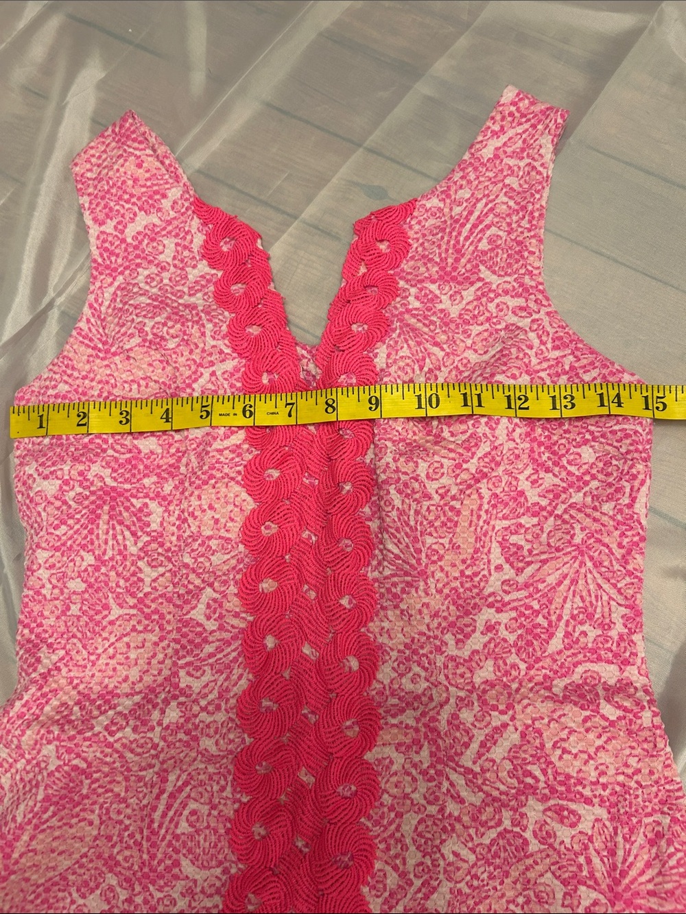 Pink Sleeveless Shift Dress with Red Braided Trim - Picture 8 of 8